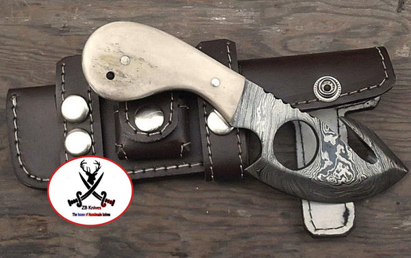 HAND FORGED Fixed Blade Damascus Steel Hunting Knife + Leather Sheath – ZB  Knives Store