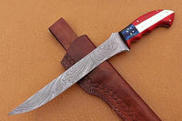 US FLAG HANDLE DAMASCUS FILLET KNIFE - ZB Knives Store