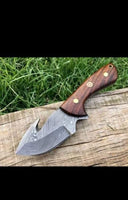 7.5" Inches HAND FORGED Full Tang Damascus Steel Gut Hook Skinning Knife+ Leather sheath