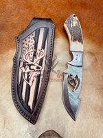 Deer 🦌 Cut blade😇 9" HAND FORGED Full Tang Damascus Steel Hunting Skinning Knife+ Leather Sheath