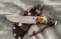 9.5" Inches HAND FORGED Full Tang J2 Steel Guthook Hunting Knife+ Leather Sheath