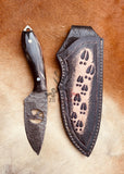 7.75" HAND FORGED Full Tang Damascus Steel Hunting Skinning Knife+ Leather Sheath