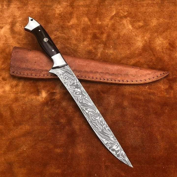 14 inch HAND FORGED Damascus Steel Fishing Fillet knife + Leather She – ZB  Knives Store