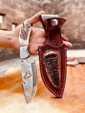 Turkey 🦃 Cut blade😇 9" HAND FORGED Full Tang Damascus Steel Hunting Skinning Knife+ Leather Sheath