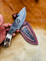 Turkey 🦃 Cut blade😇 9" HAND FORGED Full Tang Damascus Steel Hunting Skinning Knife+ Leather Sheath