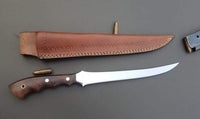 11.5" Inches HAND FORGED Full Tang J2 Steel Fillet Knife+ Leather sheath