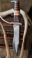 14" inches HAND FORGED Fixed Blade Damascus Steel Hunting Bowie Knife + Leather Sheath