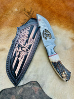 Deer 🦌 Cut blade😇 9" HAND FORGED Full Tang Damascus Steel Hunting Skinning Knife+ Leather Sheath