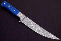 11" Inches HAND FORGED Full Tang Damascus Steel Fillet Knife+ Leather sheath