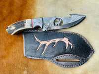 Deer 🦌 Cut blade😇 8" HAND FORGED Full Tang Damascus Steel Hunting Skinning Knife+ Leather Sheath