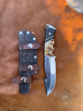 9.5" Inches HAND FORGED Full Tang J2 Steel Guthook Hunting Knife+ Leather Sheath